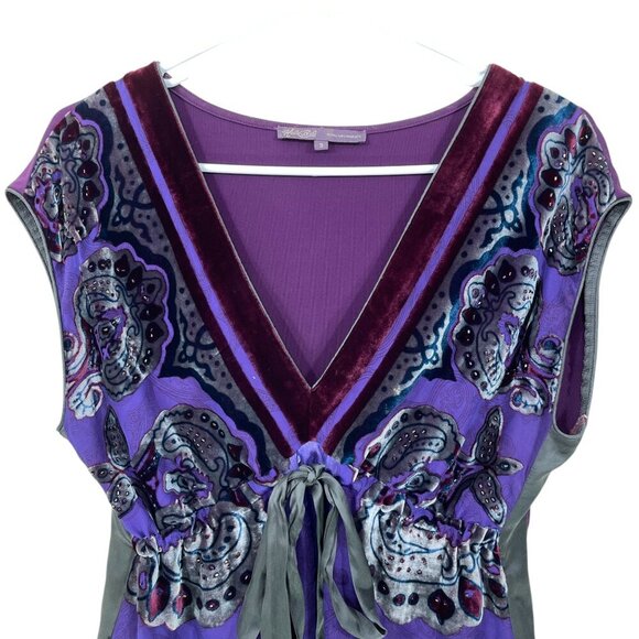 Vintage y2k Hale Bob Babydoll Top Size S Ribbon‎ Fairy Embellished Silk Blend - Picture 2 of 6